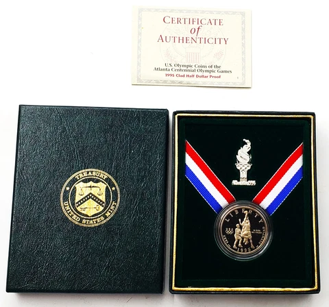 Proof 1995 S Basketball Atlanta Olympic Commem Coin Clad Half Dollar 50c Box/COA Cover