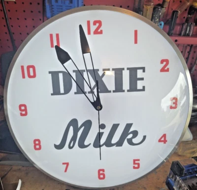 Reloj Publicitario Dixie Leche Láctea Iluminar Pared Gary Indiana Estilo Pam Retro Foto 1 de 4