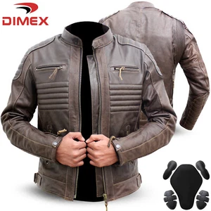 Dimex Motorcycle Jacket Brown Genuine Leather Biker Motorbike With CE Armour - Picture 1 of 9