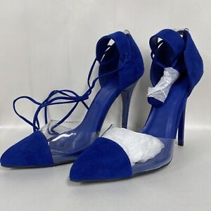 Charlotte Russe Cobalt Blue Suede Heels Pumps Shoes Womens Size 8 Ankle Straps