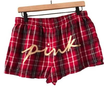 Shorts lounge Victoria's Secret rosa xadrez vermelho algodão tamanho M #R - Imagem 1 de 4