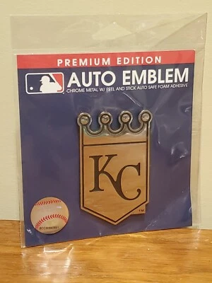 KC Kansas City Royals MLB Chrome Metal Auto Emblem w/ Peel & Stick Foam Adhesive - Image 1 of 2