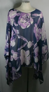 Übergröße Poncho Style Top, Blumendruck, blau und lila, Gr.1X-2X, Handarbeit - Bild 1 von 1