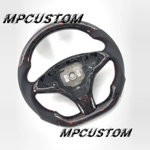 Fit for Tesla Model X S 2012-2020 Red Flakes Forged Carbon Fiber Steering Wheel - Picture 1 of 8