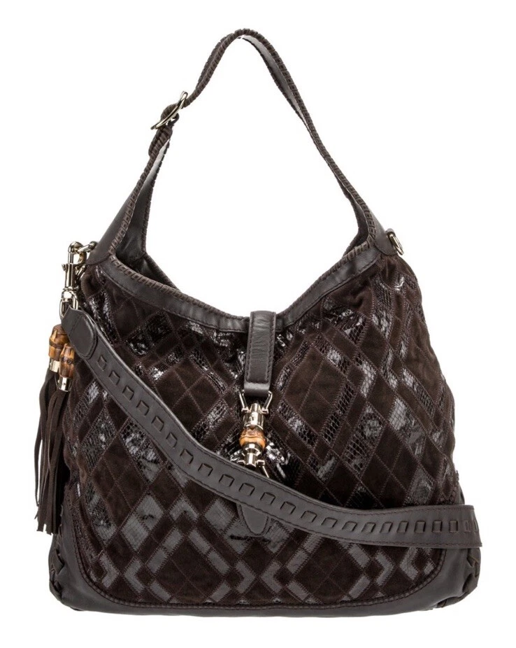 Gucci Nuevo Bolso Jackie O Borsa Hobo Marrón Cuero Exótico XL/Ver Video Foto 1 de 4