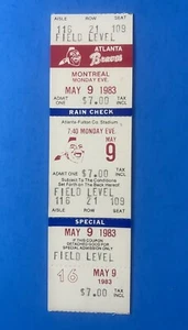 1983 Full Ticket Stub Montreal Expos at Atlanta Braves / Dawson Carter Raines - Picture 1 of 2