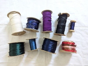 Vintage Silk Cords and Trims Lot, 9 Spools Threads Sequin Trim Ribbon Millinery - Picture 1 of 15