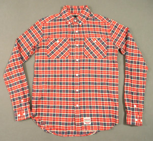 Diamond Supply Shirt Mens Small Red Plaid Button Up  Long Sleeve Logo Flannel