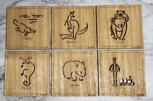 Buttonworks Coasters. Wooden. Set of 6. Lazer Cut. Square. Australian Animals. - Picture 1 of 6