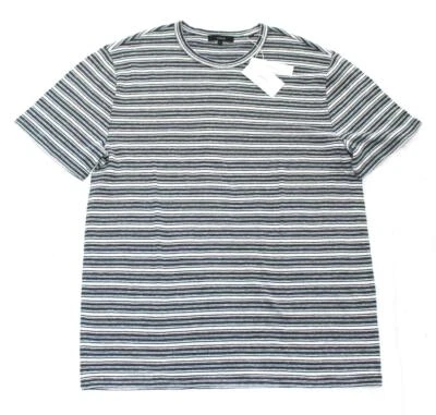 $175 Nueva Camiseta VINCE Cuello Redondo LINO Para Hombre GRANDE L Azul Marino Rayas SS Brezo Foto 1 de 4