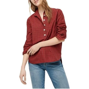 J. Camicetta tunica Popover Crew taglia 20 rosso nero tartan a quadri gioielli bottoni - Foto 1 di 11