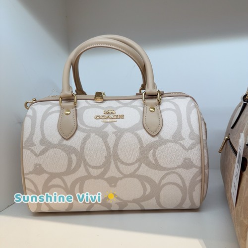 Borsa Coach Rowan nuova con etichette borsa a tracolla schizzo firma tela oro avorio CBM15