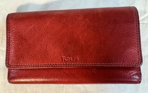 Vintage Rolfs Burgund Leder Kartenfach Geldbörse Münzbörse Scheckbuch Verschluss - Bild 1 von 10