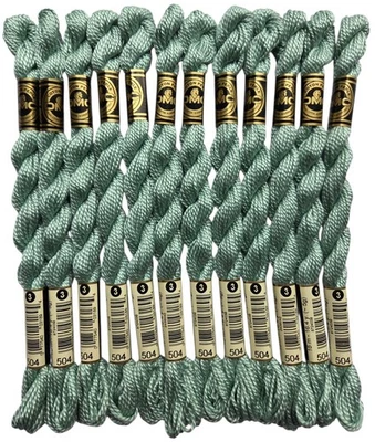 DMC Cotton Perle #3 Lot of 12 Light Blue Green #504 Embroidery Floss Thread - Image 1 of 2