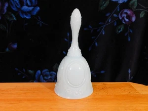 Vintage Fenton Blue Milk Glass Bell, roses (art glass opaque cottagecore) - Picture 1 of 7
