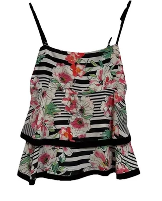 Yumi Kim Sz L Jubilee In The Ruff Cami Top Black-White Stripe Florals - Ruffles - Image 1 of 4