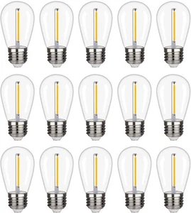 15 Pack S14 LED String Light Bulbs 1W Shatterproof & Waterproof Outdoor Indoor - Picture 1 of 7