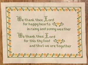 Vintage Completed Cross Stitch "We Thank Thee Lord..." Unframed - Picture 1 of 2