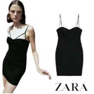 Sexy Vestido de Fiesta Zara Para Mujer Pequeño Negro Cami Body-con Foto 1 de 4