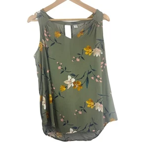 Old Navy Floral Olive Green Sleeveless Tank Top Keyhole V-Neck Women's - Picture 1 of 8