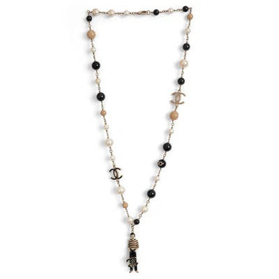 72184 Auténtico Collar CHANEL Beige Negro Blanco 14C MADEMOISELLE COCO PEARL Foto 1 de 4