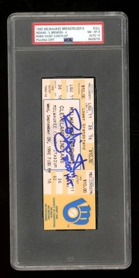 Boleto completo de los Cerveceros 9/9/92 1992 Robin Yount automático 3000th Hit PSA 8/10 SE1434 Foto 1 de 2