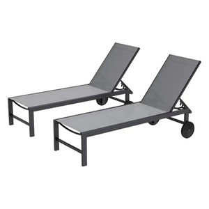 2 PCS Outdoor Chaise Lounges Chair with Wheels Aluminum Reclining Patio Loung... - Picture 1 of 7