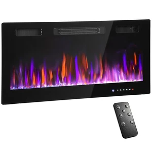 HOMCOM 36" Wall Electric Fireplace, Slim Electric Fire, 1800W, Black - Picture 1 of 11