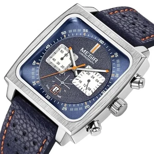 MEGIR Reloj Cronógrafo Calibre 12 Para Hombre Lujo Cuarzo Correa Cuero Nuevo - Imagen 1 de 3