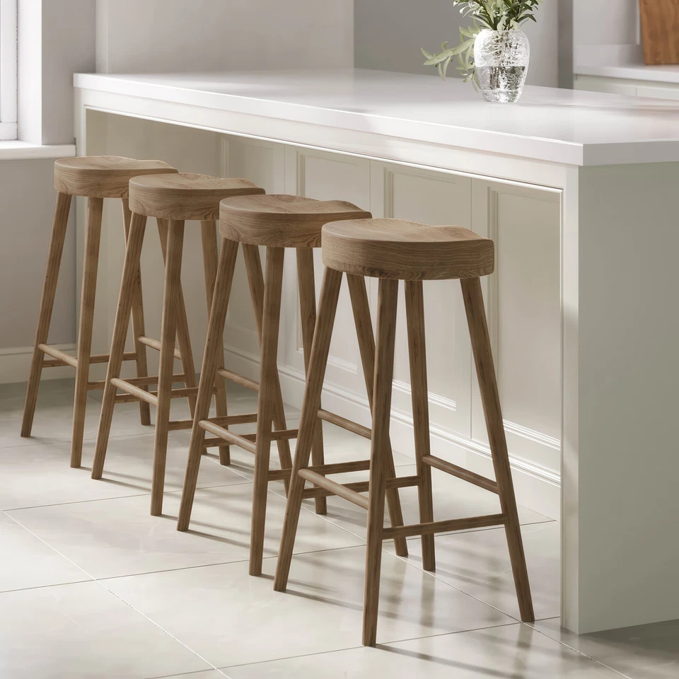 Solid Weathered Oak Kitchen Counter Stool - 70cm - Rayne RYN001