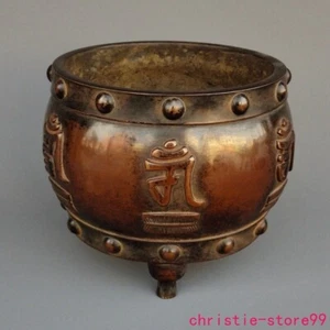 6.2"Chinese Ancient purple bronze Inscription Incense burner Censer statue - Picture 1 of 9