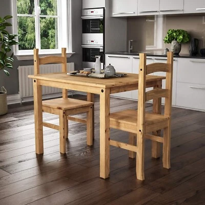 Small Natural Wooden Dining Table And 2 Chairs Set Kitchen Room Rustic Pine - Image 1 of 4