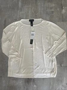 August Silk Scoop-Neck Button Down -Cream Ivory LS Sweater Career 1X NWT - Picture 1 of 8