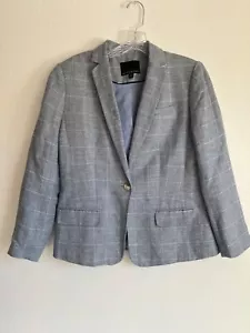Banana Republic Womens Linen Blend Plaid Blue Gray Chambray Blazer Size 6 - Picture 1 of 10