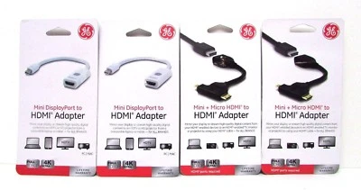 2 Mini Displayport to HDMI Adapter & 2 Mini & Micro HDMI to HDMI Adapter GE NEW - Image 1 of 3