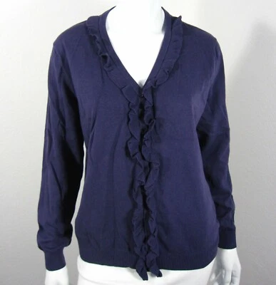  Nomadic Traders NWT Long Sleeve Cotton Sweater XL Purple Ruffled V Neckline  - Image 1 of 4