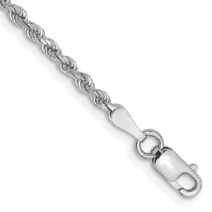 10K Solid White Gold 2mm Rope Chain Bracelet - Picture 1 of 27