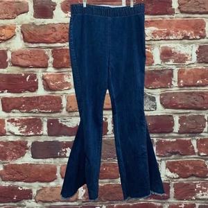 L&B High Waist Flare Leg Jeans Womens 2X Blue Denim Raw Edge Casual Pants - Picture 1 of 9
