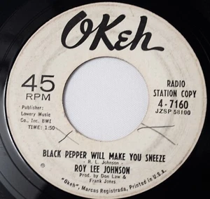 Roy Lee Johnson R&B 45 Black Pepper Will Make You Sneeze bw Too Many Tears Promo - Picture 1 of 4