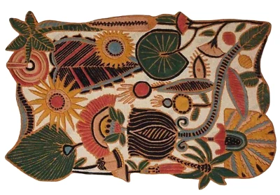 Hand Tufted Woolen Rugs Modern Floral Design Geometric Pattern Handmade Carpet - Image 1 of 4