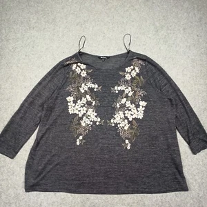 Ulla Popken Knit Shirt EU 62/64 UK 36/38 USA 32/34 Floral Grey Stretch Top - Picture 1 of 12
