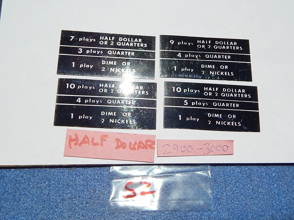 Wurlitzer 2900 3000 Coin Denomination Labels without Golden Bar - 4 different - Image 1 of 1