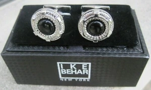 Ike Behar Round Silver-Tone Onyx Cufflinks - Picture 1 of 9