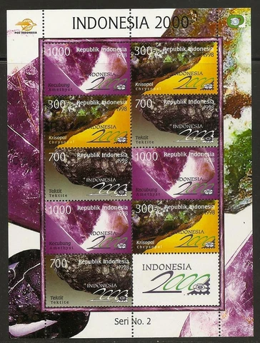 Indonesia #Mi1787-Mi1789 MNH M/S 1998 Amethyst Chrysopal Tektit Gemstone [1766a] Cover