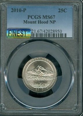 2010 P MOUNT HOOD PARKS QUARTER  PCGS MS67 PQ BUSINESS STRIKE RARE . - Image 1 of 2