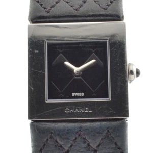 CHANEL Matrasse Stainless Steel / Leather blackDial Quartz Ladies Watch H#136687 - Picture 1 of 10