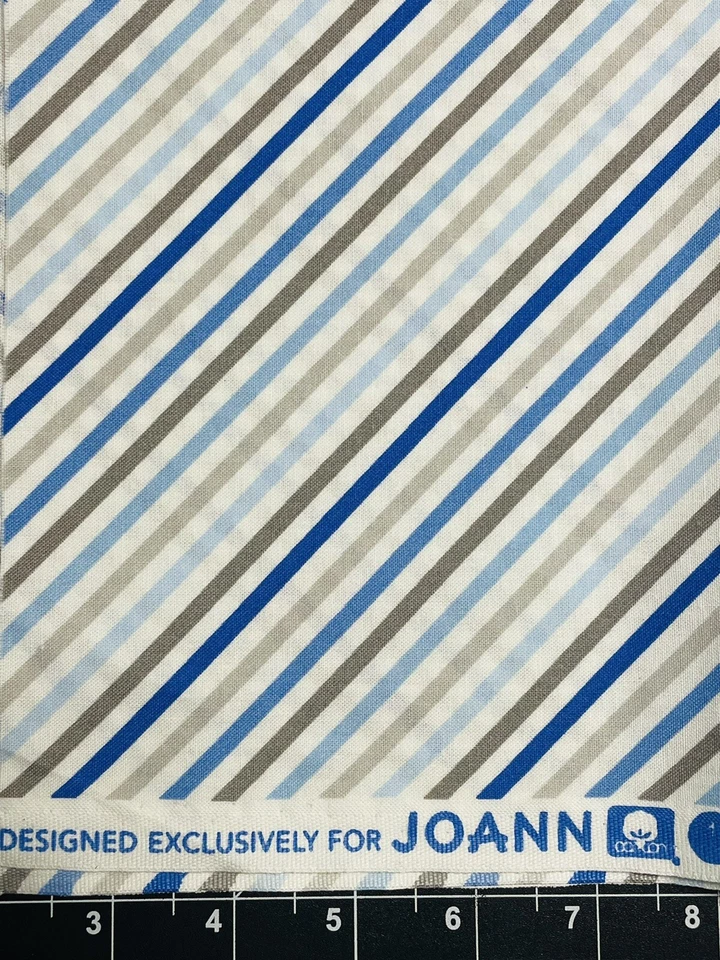 Tina Scrap 9"x21" Blue Gray Baby Boy Pastel Stripes Lines Cotton Fabric - Image 1 of 1