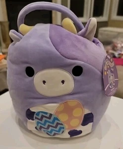 Squishmallows Bubba the Purple Cow Bull 12" Soft Plush Easter Eggs Basket Nwt - Picture 1 of 12