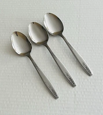 Stanley Roberts Rogers Co Stainless Korea Deena 3 Oval Soup Spoons Burnished  - Image 1 of 4