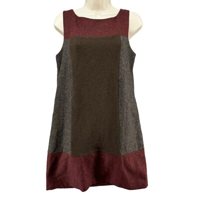 Bailey 44 Mini Tank Dress Burgundy Grey Brown Colorblock Wool Silk Blend Size M - Image 1 of 4
